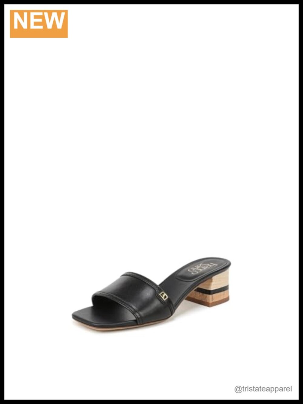 Franco Sarto Kaori Leather Block Heel Square Toe Slide Sandals